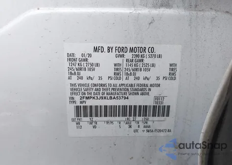 2020 Ford Edge Sel z USA, uszkodzony, nr VIN 2FMPK3J9XLBA53794